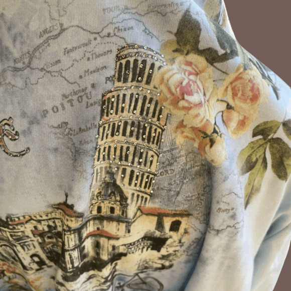 Cactus Rome Print Top | Blue Scoop Neck | Size 2X | Vintage NWT - Picture 5 of 5